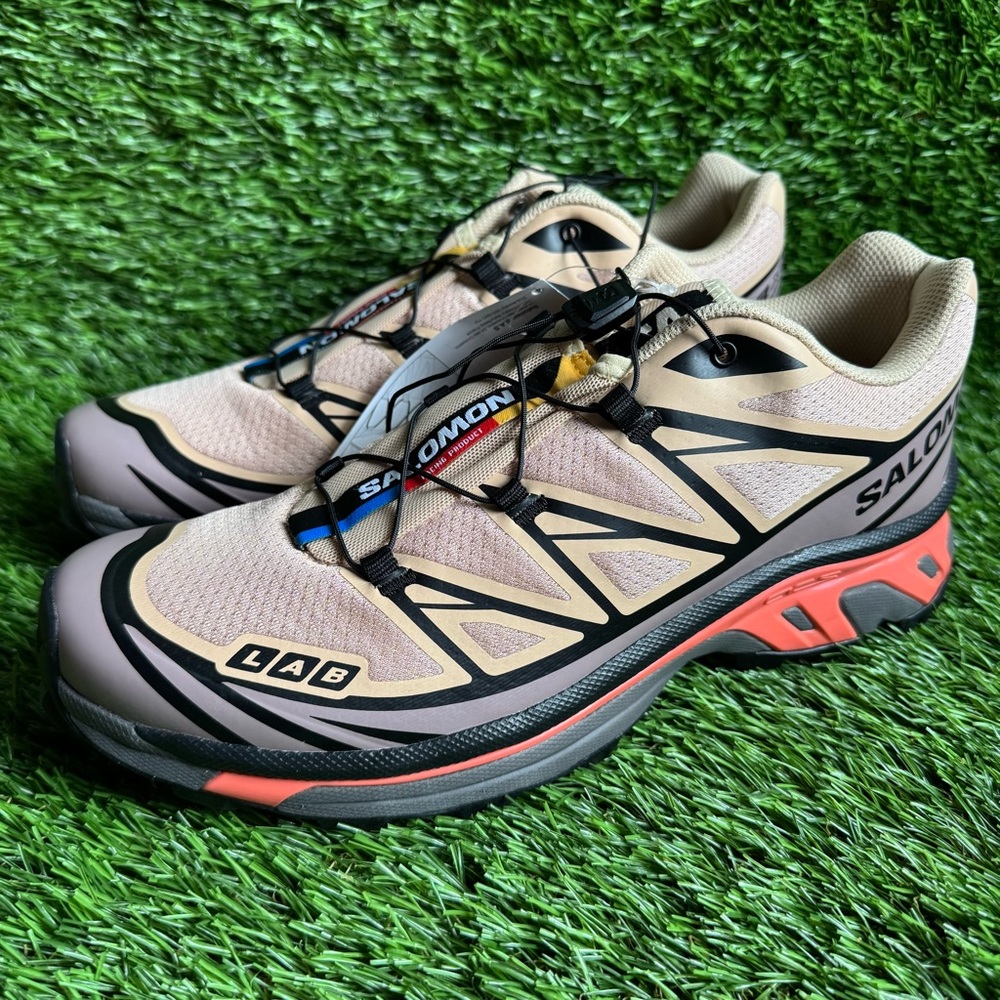 Size 9.5 - Salomon XT-6 Shoes Sneakers New Hiking Hazelnut Quail Living Coral